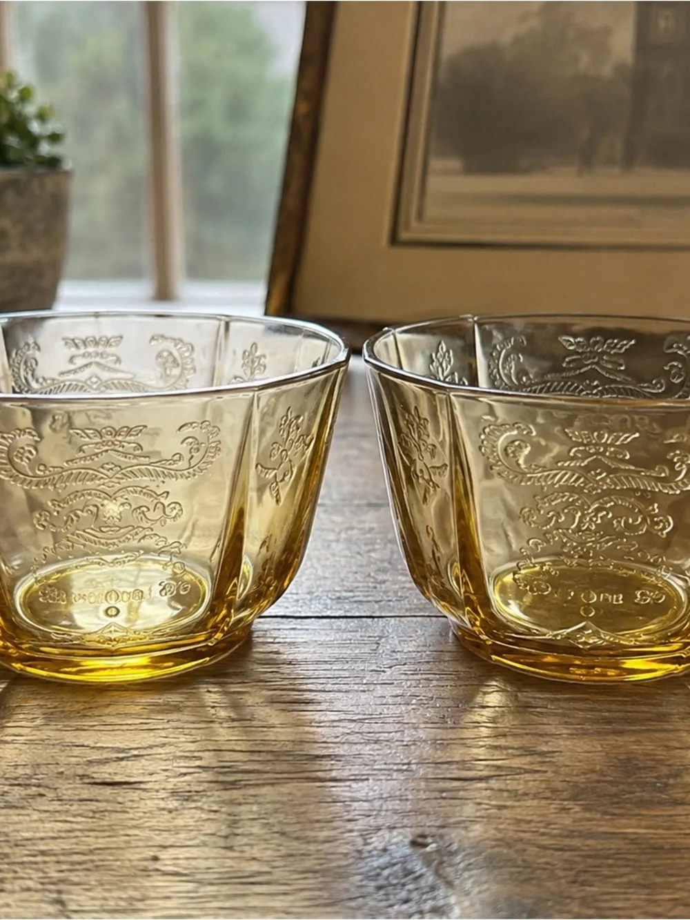 Set of 2 Federal Glass Madrid Amber Depression Glass Tea Cups 1930s